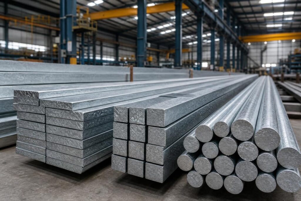 galvanized steel bar profile with flat, square, round bars in the factory
